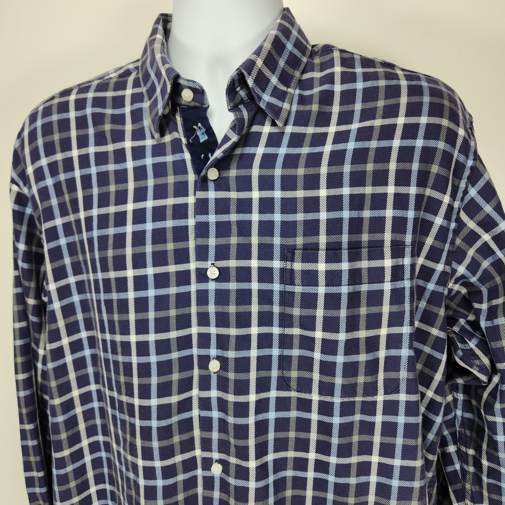 Bobby Jones Collection‎ Shirt Mens XL 16.5-17 Blue Windowpane Button Down Italy